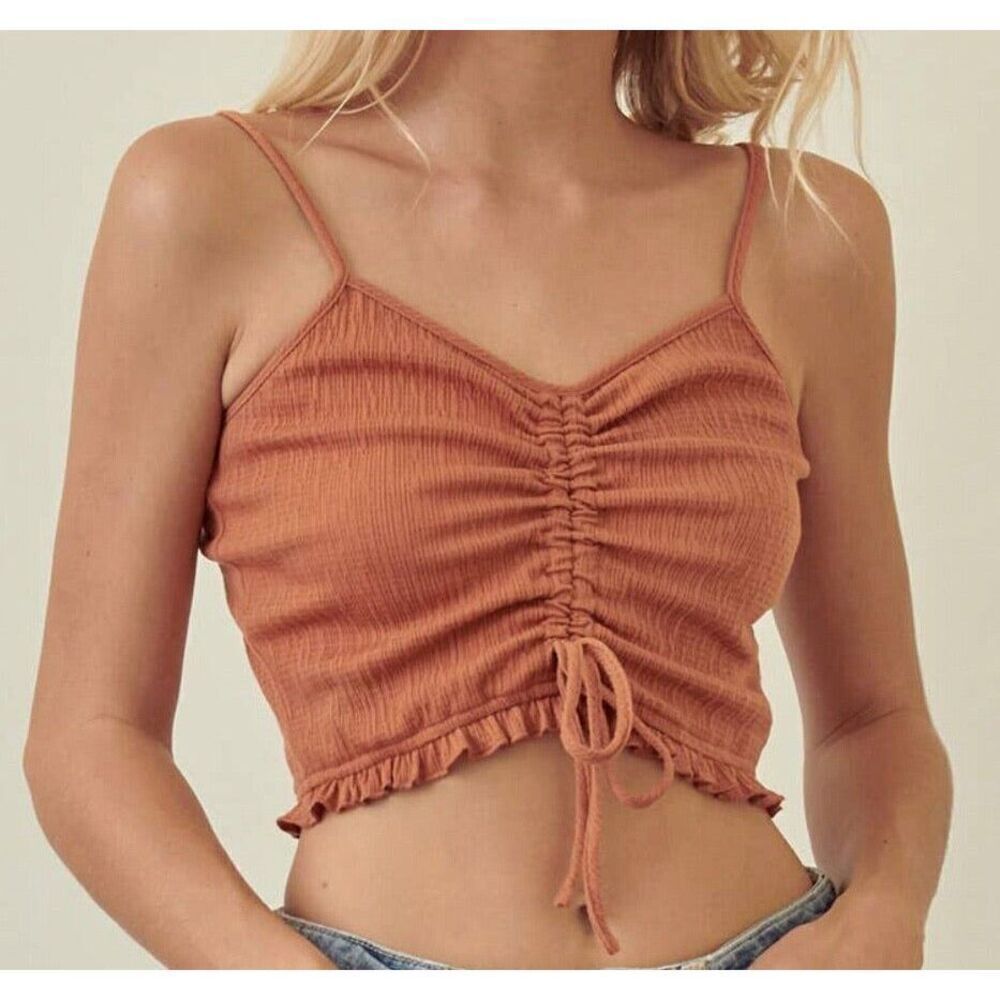 Storia Rust Color Ruffle Hem Adjustable Sleeveless Crop‎ Top Size Large Boho
